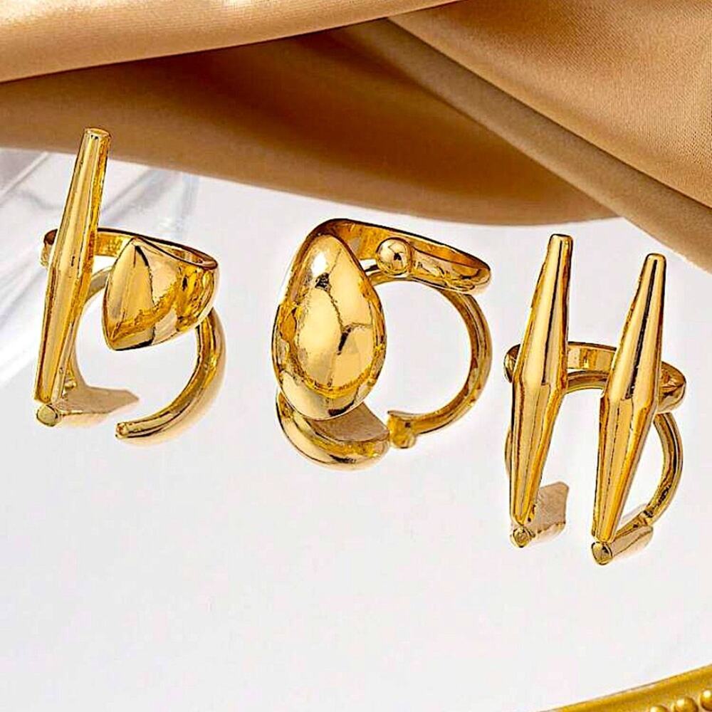 Three Piece Gold Irregular Punk  Open Rings Adjustable Resizable - Picture 4 of 7